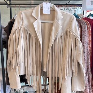 Boutique Jacket Fringed Sleeves
